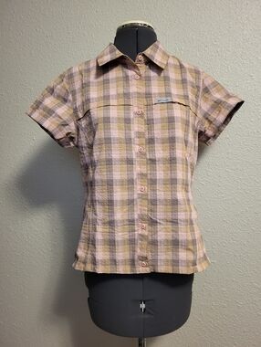 Columbia Pink/Purple/Brown Plaid Button-Up Shirt Size Small